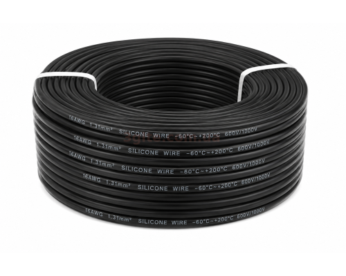 Кабель силиконовый черный 16AWG, бухта 200м.